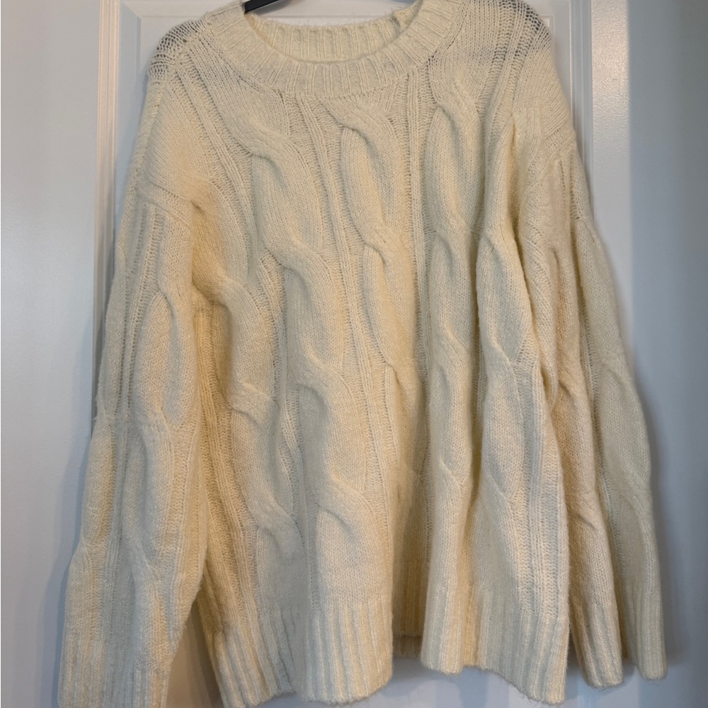 American Eagle White Cable Knit Sweater